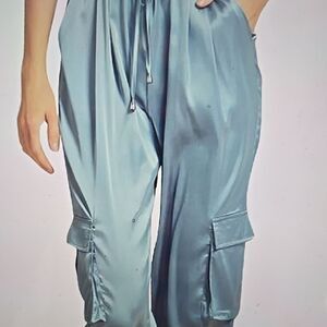 KYLE RICHARDS Kyle X Shahida Bluish Gray Satin Cargo Pants M